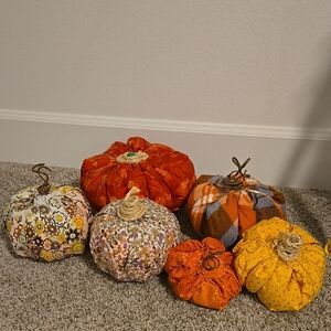 Handcrafted Fabric Pumpkin Set - Orange, Yellow, Brown